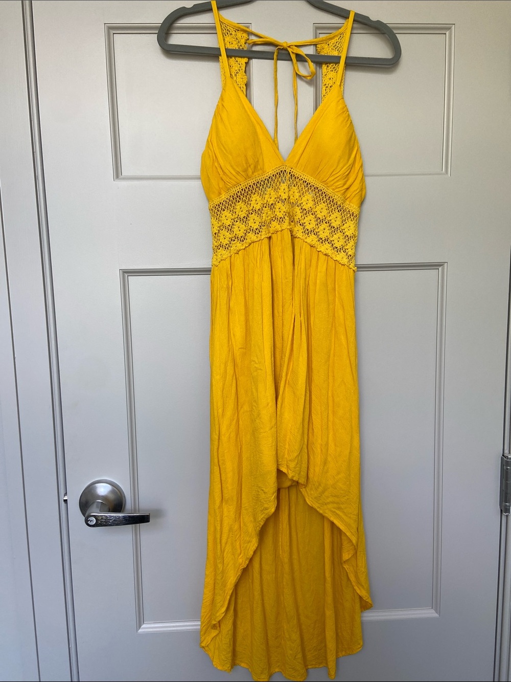 Yellow Crochet-Top High-Low Maxi Dress